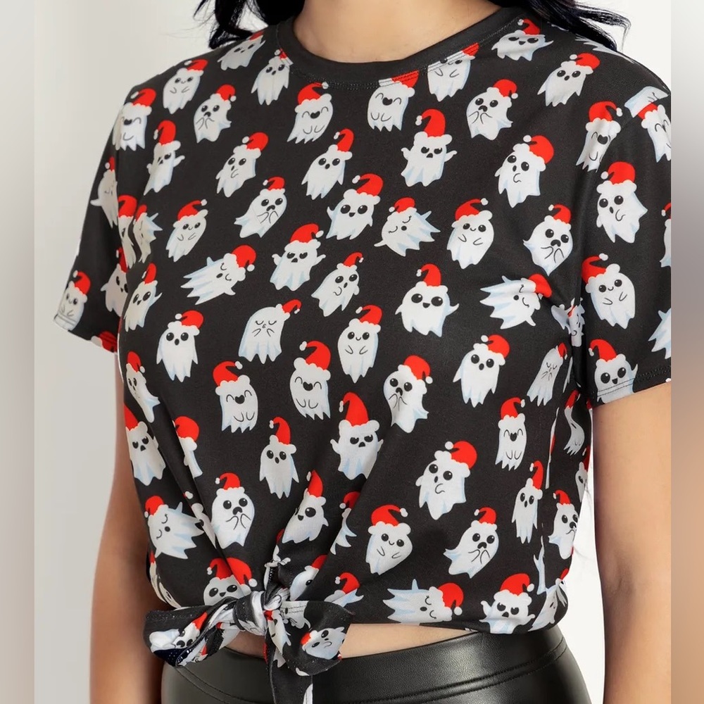 Blackmilk “CHRISTMAS SPIRITS TIE FRONT TEE” Size Small S NWT Ghosties